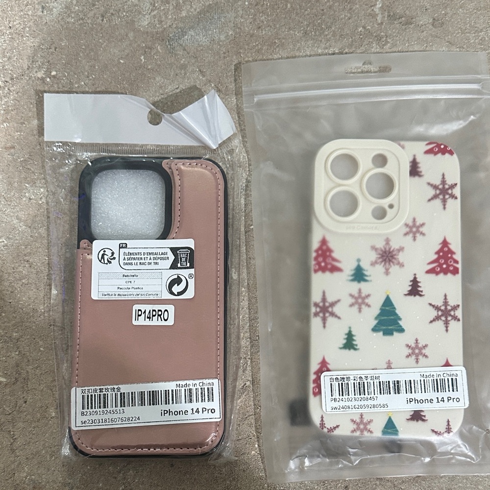 iPhone 14 Pro Pink and Holiday Tree Case Set